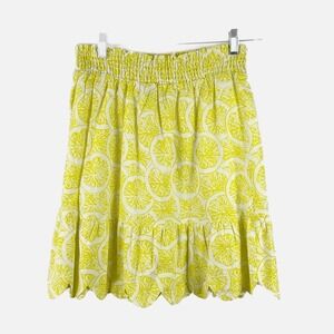 New VICTORIA DUNN x KATHLEEN MAEVE Yellow Lemon‎ Linen Cotton Ruffle Skirt Sz SM